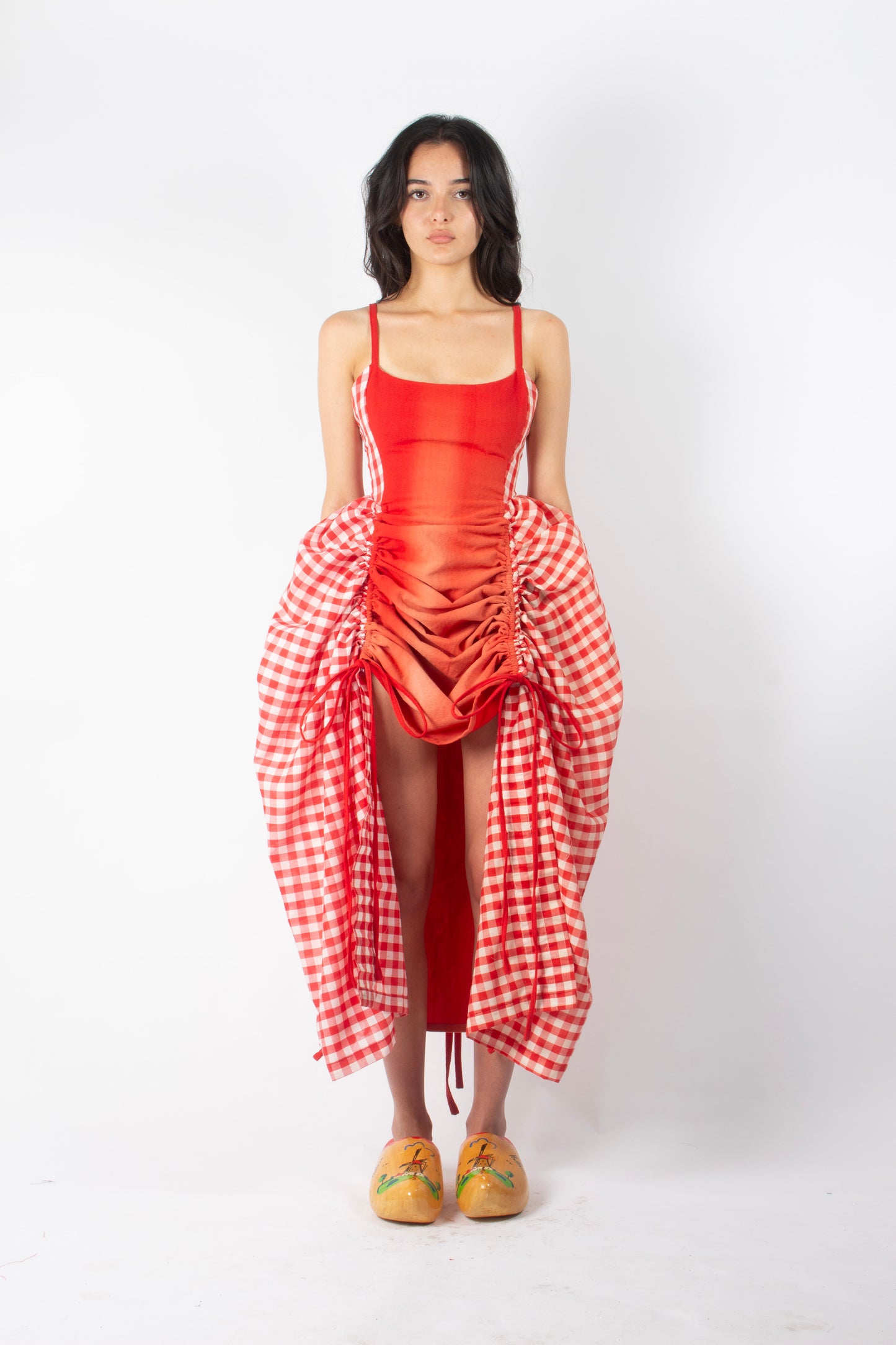 RED GINGHAM BOUFFANT DRESS